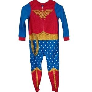 Wonder Woman Girls Pajamas Blue Fleece Onesie PJ 1pc Superhero DC Comics 4 5